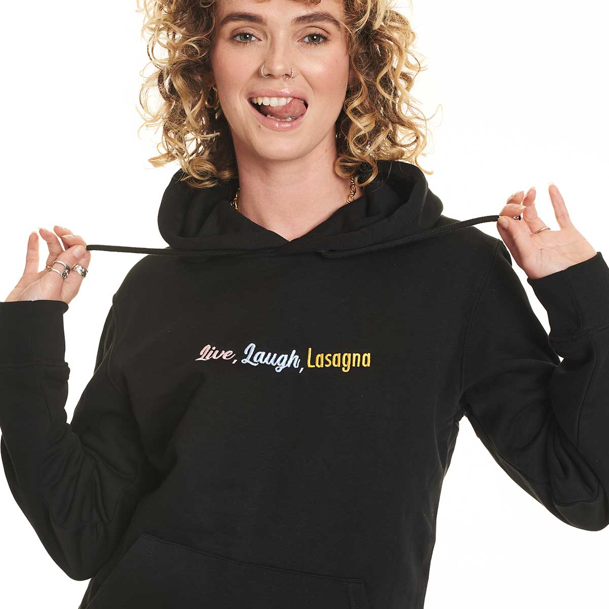Live Laugh Lasagna Embroidered Hoodie (Unisex) - Image 4