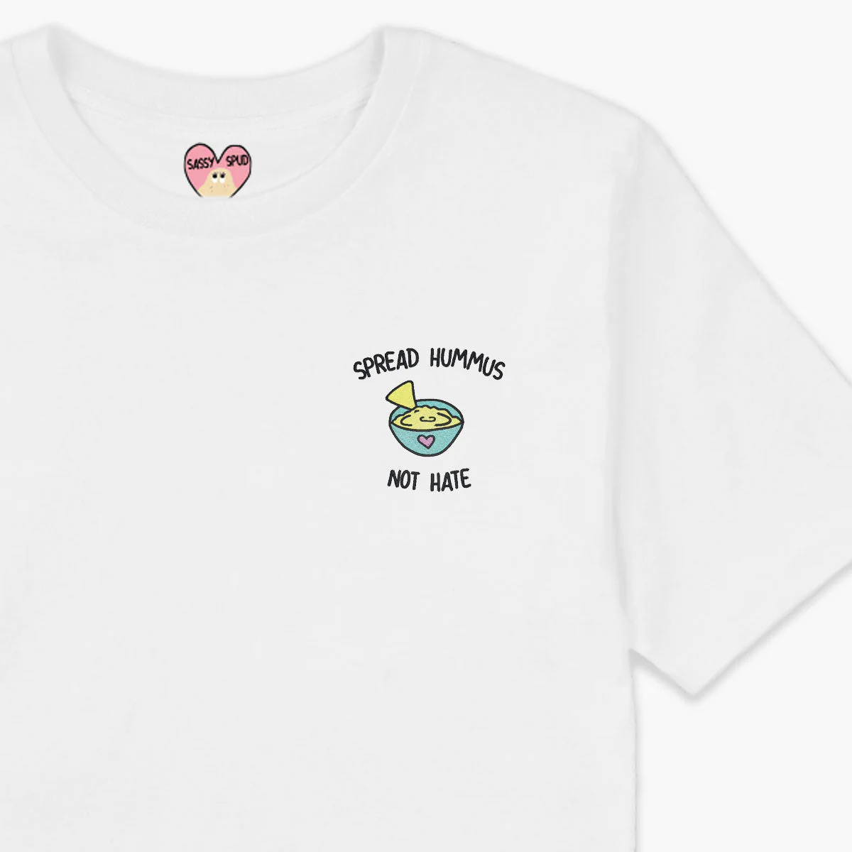 Spread Hummus Not Hate Embroidered T-Shirt (Unisex) - Image 3