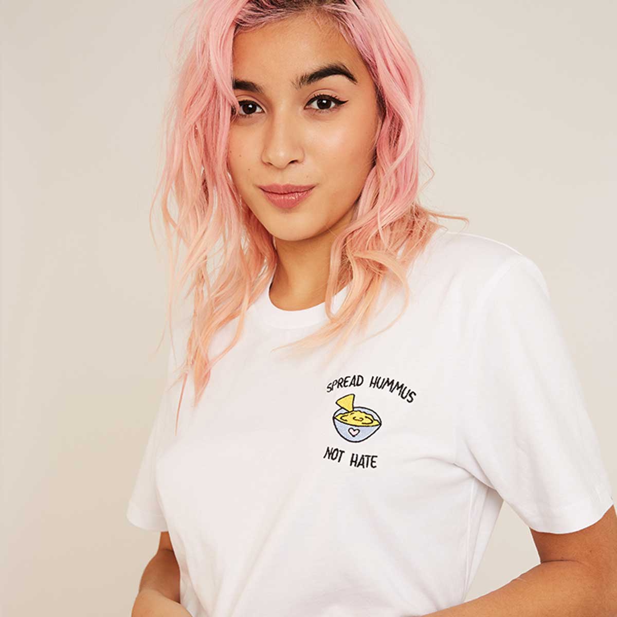 Spread Hummus Not Hate Embroidered T-Shirt (Unisex) - Image 4